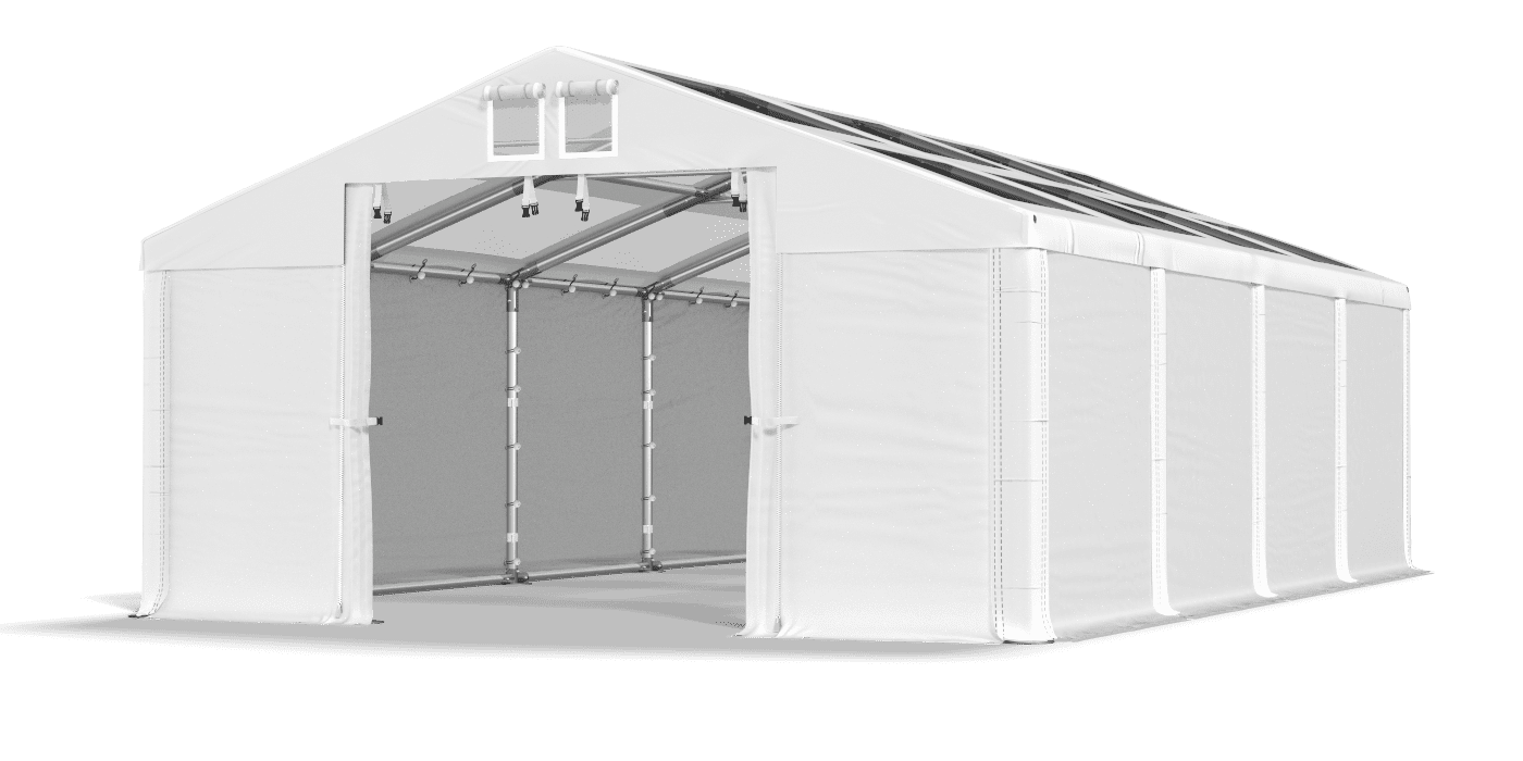 Biały namiot z przezroczystym dachem